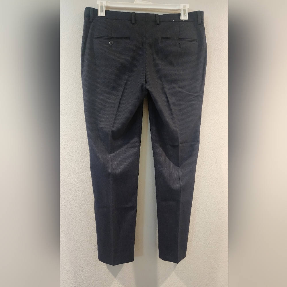 Express Navy Pinstripe Trousers - Picture 2 of 5